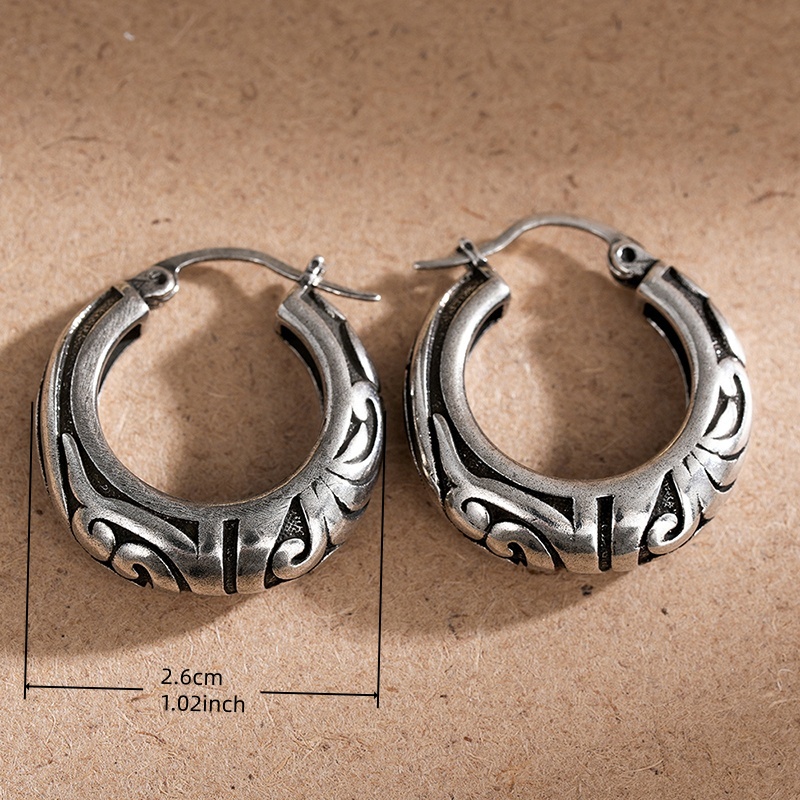 Women's Vintage Engraved Pattern Circle Hoop Earrings, Huggie Style